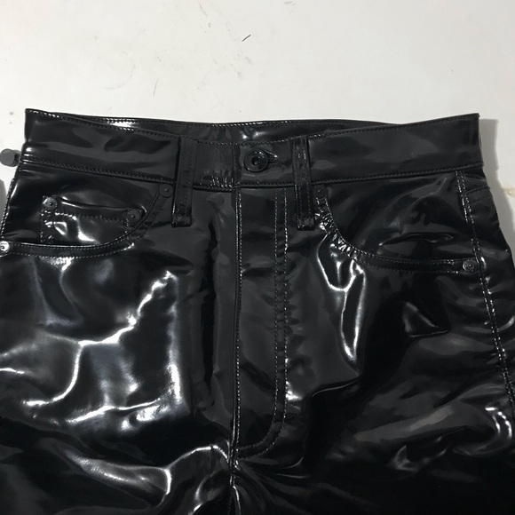 Rag and Bone Pants Super High Ankle Skinny Vinyl Black Patent 24 NWT - Picture 4 of 11